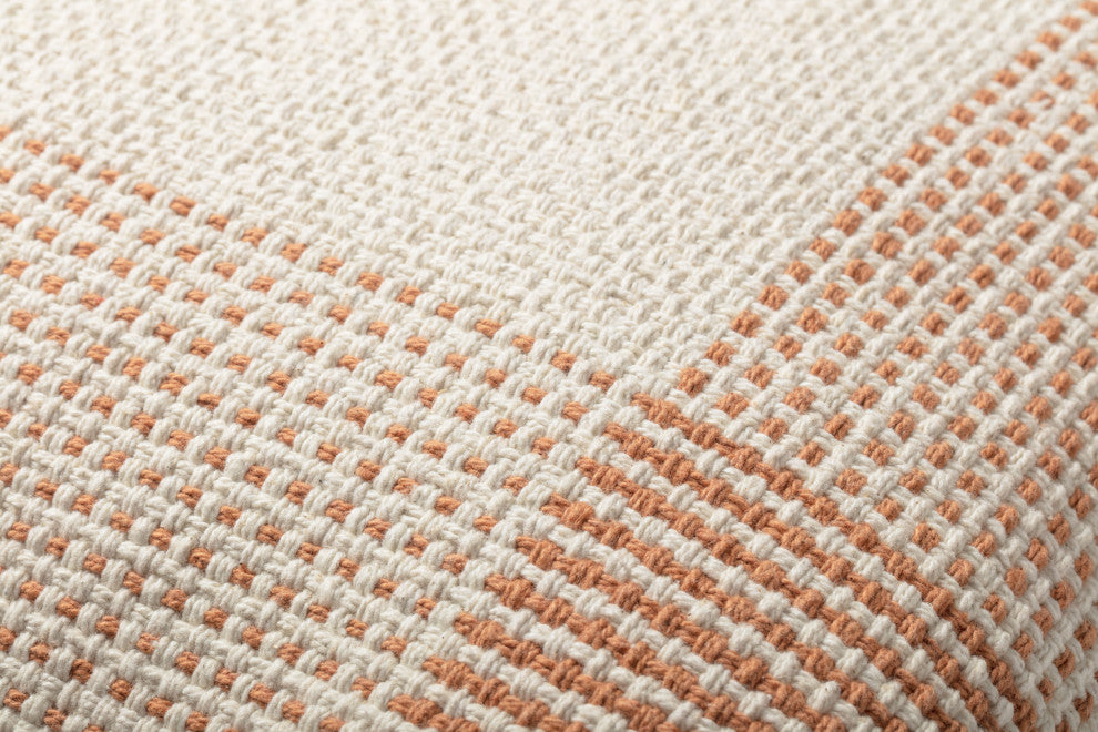 18"x18" Fringed Geometric Woven Plaid Throw Pillow, Natural/Rust, No Fill