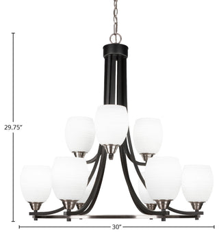 Paramount 9-Light Chandelier, Matte Black & Brushed Nickel, 5" White Matrix