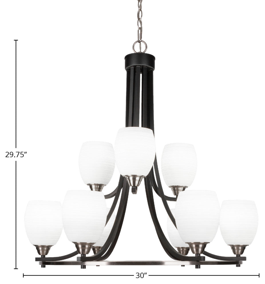 Paramount 9-Light Chandelier, Matte Black & Brushed Nickel, 5" White Matrix