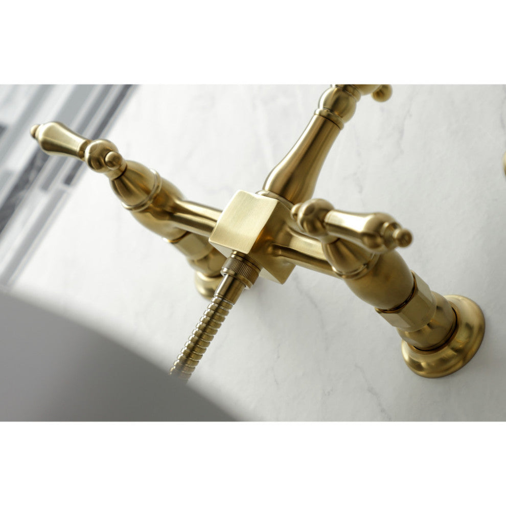 KS126XALBS-P Heritage Wall Mount Bridge Kitchen Faucet with Brass Sprayer, Brush