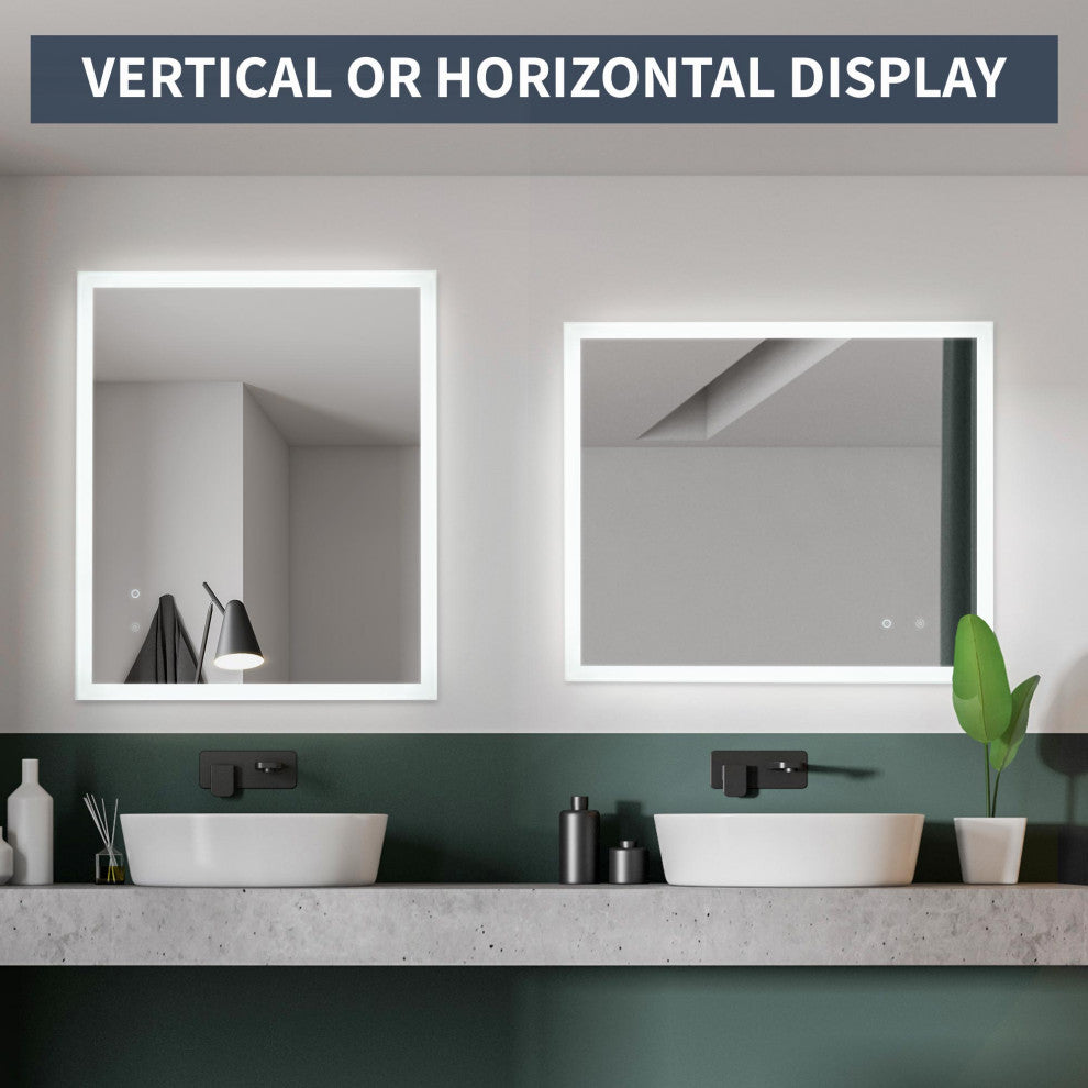 Frosted Bathroom Tri-Color Dimming LED Anti-Fog Wall Mirror - 30" x 36"