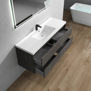 Kingdee Smoke Oak Wall Mounted Vanity With Reinforced Acrylic Sink, 60''