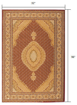 3" x 8" Red and Beige Medallion Runner Rug