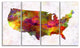 "United States Map in Colors" Watercolor Painting Wall Art, 4 Panels, 48"x28"