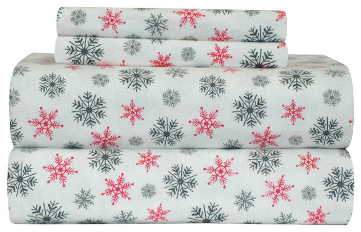 Pointehaven 170 Flannel Sheet Set, Snow Flakes Multi, Cal King
