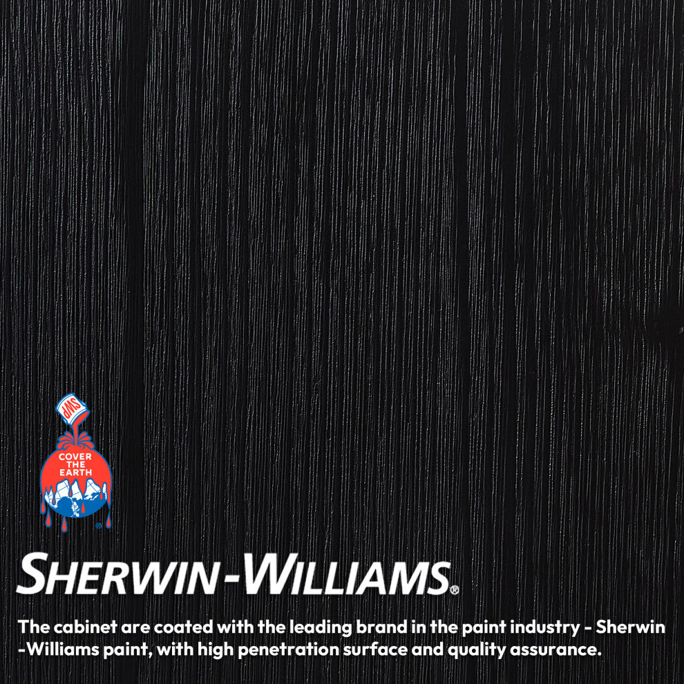 Leon Bath Vanity With Composite Stone Top, Fir Wood Black, 48", No Mirror