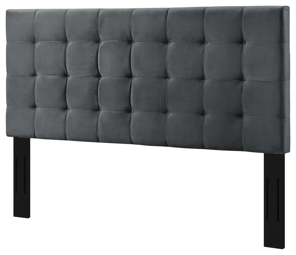 Modern Designer Full and Queen Size Tufted Headboard, Velvet Fabric, Grey Gray