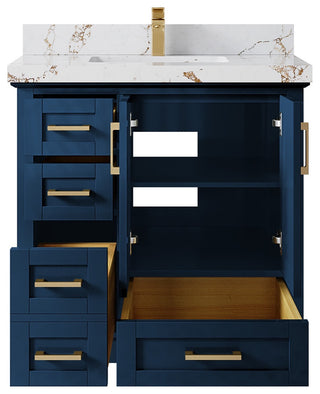 Boston 36" Center Sink Bath Vanity in Navy Blue 2" Viola Brown