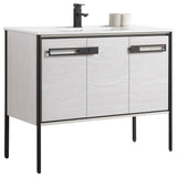 Oakville Bath Vanity, Ceramic Sink, Mild Grey Oak, 42 Inch, Black Hardware