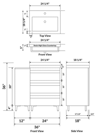 36" Freestanding White Vanity Set With Sink, LV8-C1B-36W, Style 8