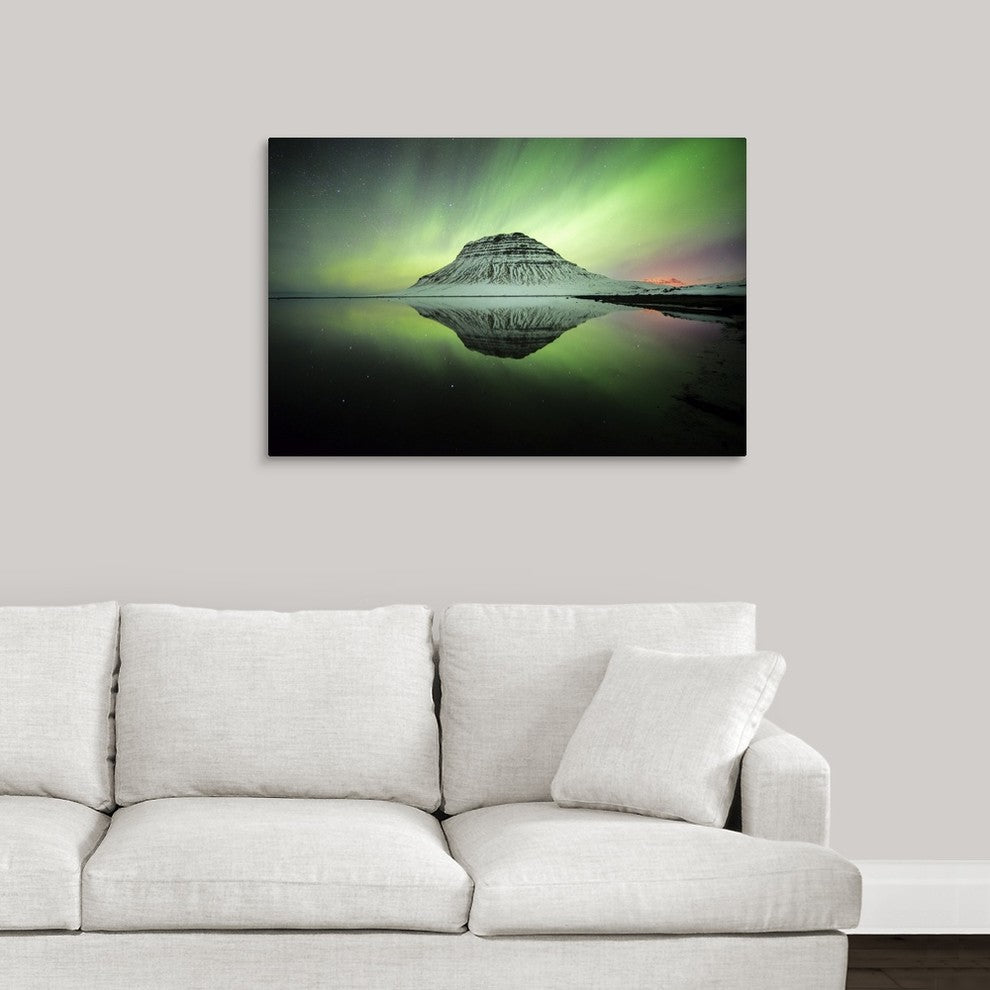"Kirkjufell Aurora IV" Wrapped Canvas Art Print, 36"x24"x1.5"