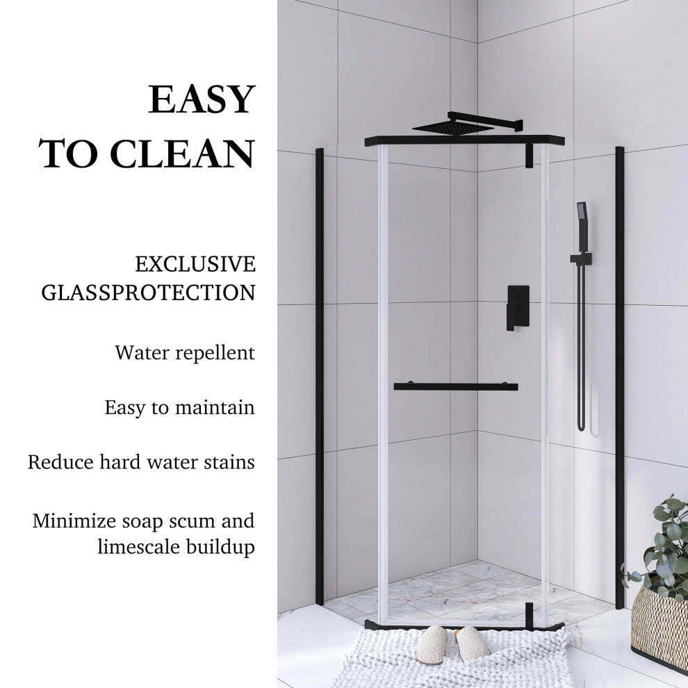 Neo-angle Pivot Semi-Frameless Corner Shower Enclosure, Matte Black