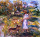 Pierre Auguste Renoir Woman in Blue and Zaza in a Landscape Wall Decal