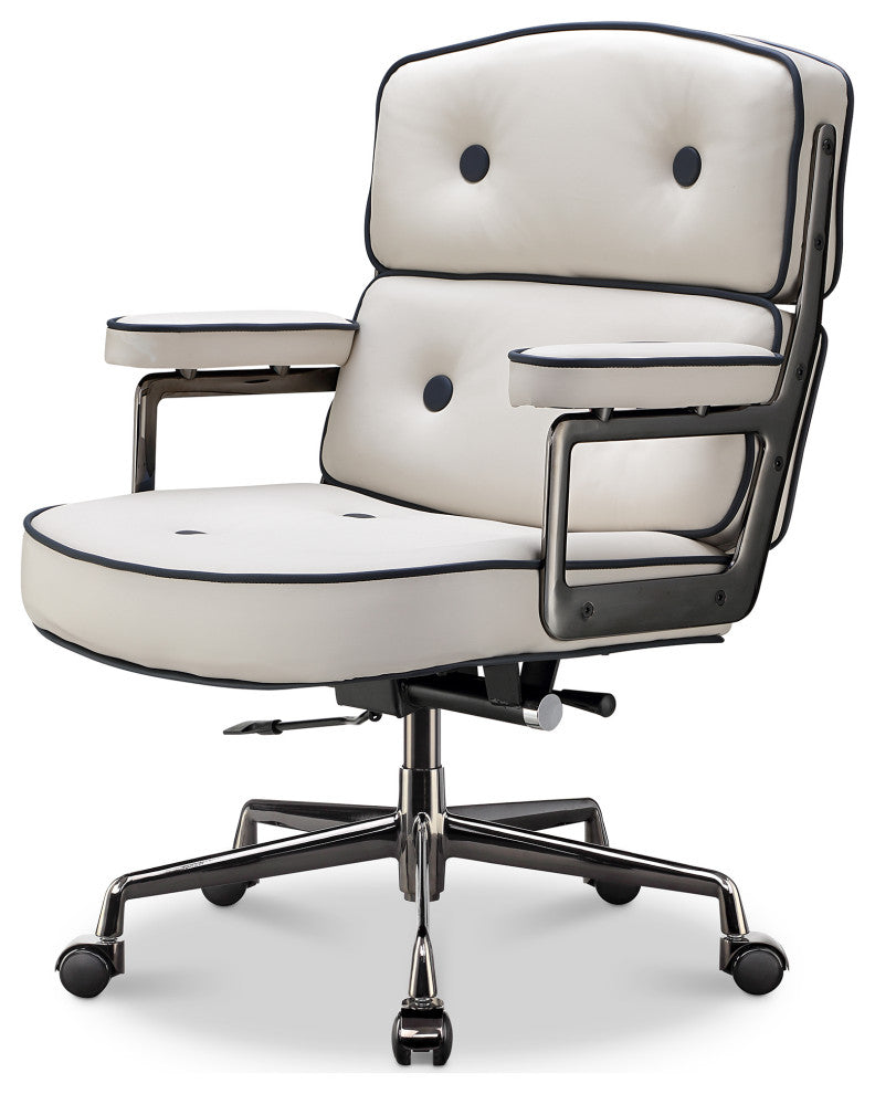 Lobby Mid Back Computer Office Desk Chair, Black Chrome &Navywhite