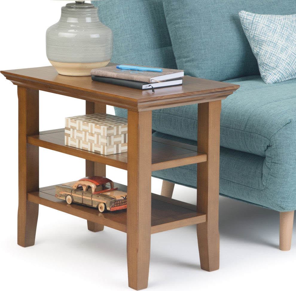 Acadian Solid Wood 14" Wide Rectangle Narrow Side Table In Light Golden Brown