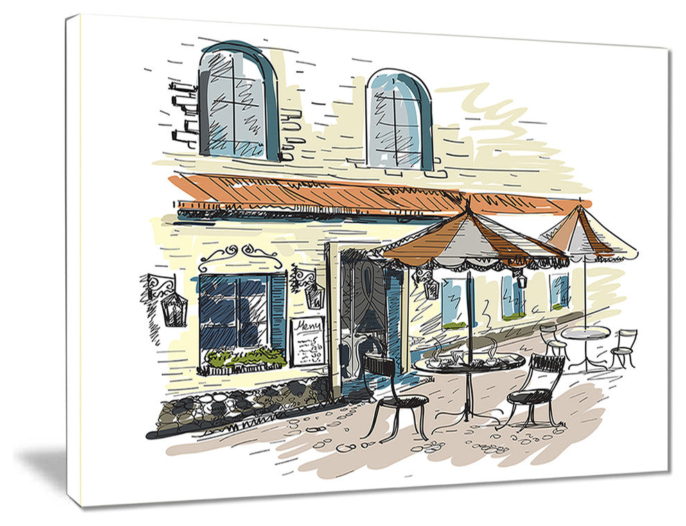 "Street Cafe" Watercolor Painting Canvas Print, 20"x12"