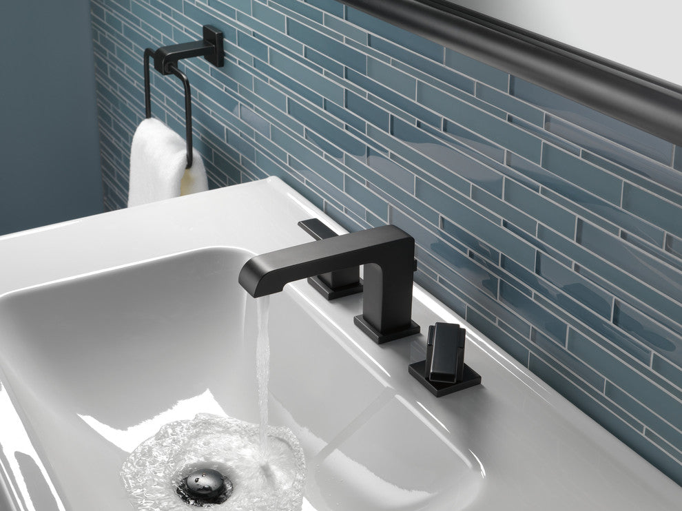 Delta Ara Two Handle Widespread Bathroom Faucet, Matte Black, 3567-BLMPU-DST
