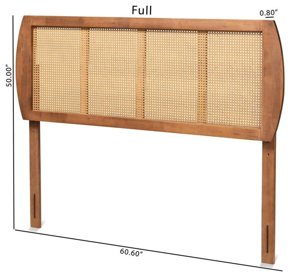 Bowery Hill Mid-Century Rattan Queen Size Headboard in Walnut