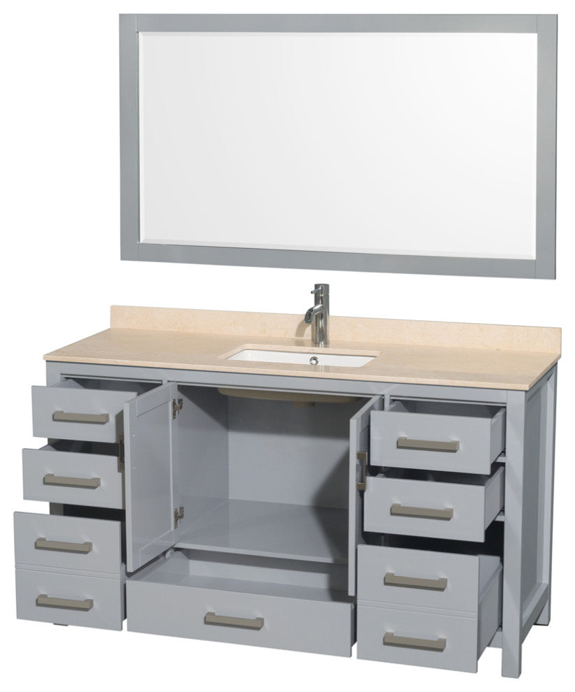 Wyndham WCS141460SGYIVUNSM58 60 inch Vanity in Gray with Ivory Marble and Square