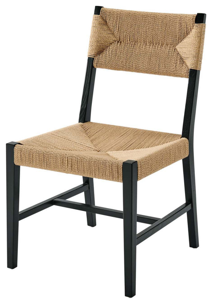 Side Dining Chair, Black Natural, Wood, Modern, Kitchen Cafe Bistro Hospitality