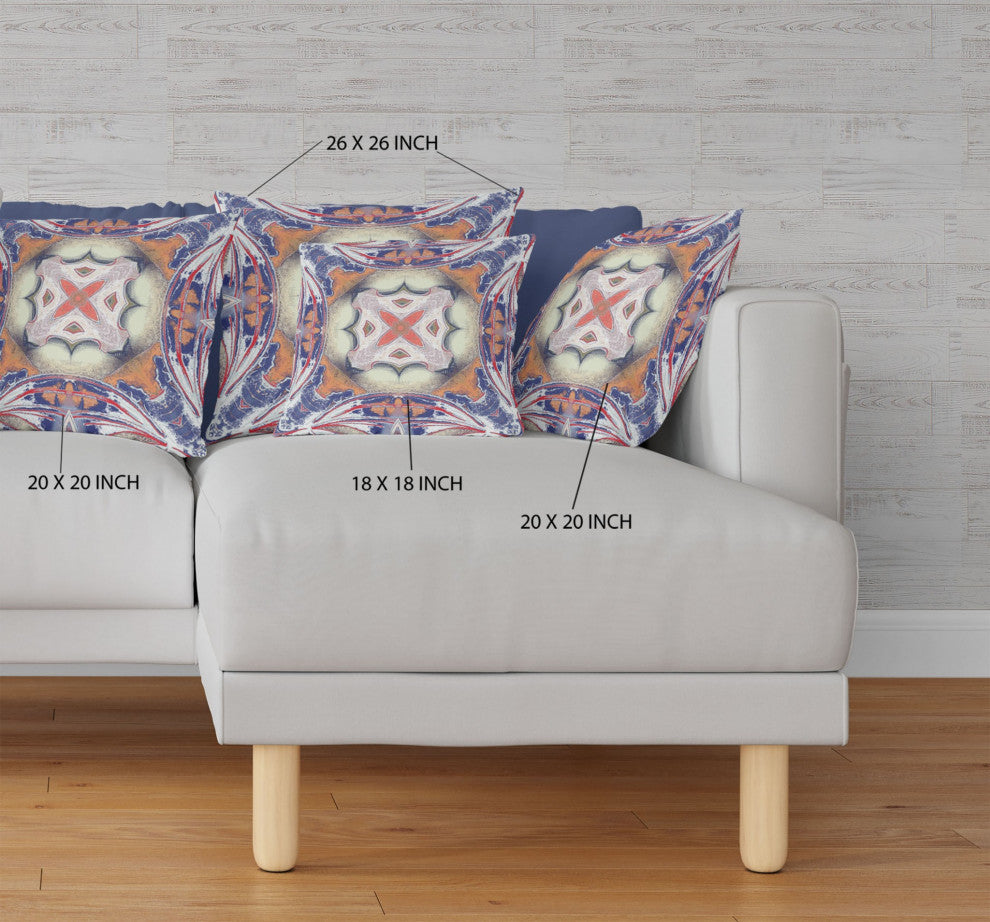 16" Pale Orange Blue Geo Tribal Suede Throw Pillow