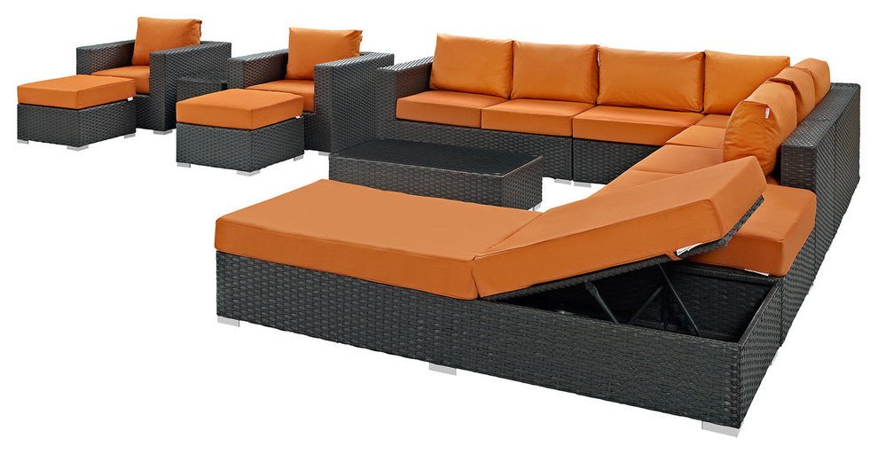 Sojourn 12 Piece Outdoor Patio Sunbrella Sectional Set, Canvas Tuscan