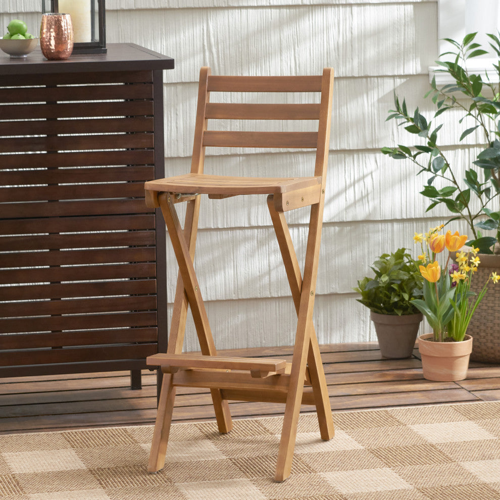 GDF Studio Atlantic Foldable Outdoor Wood Bar Stool