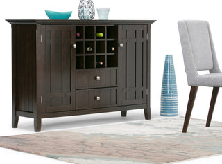 Bedford Solid Wood Sideboard Buffet And Winerack, Dark Tobacco Brown