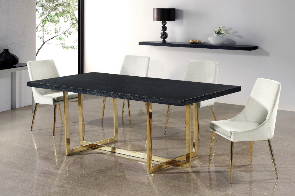 Karina Velvet Dining Chairs, Set of 2, Cream, Gold Base
