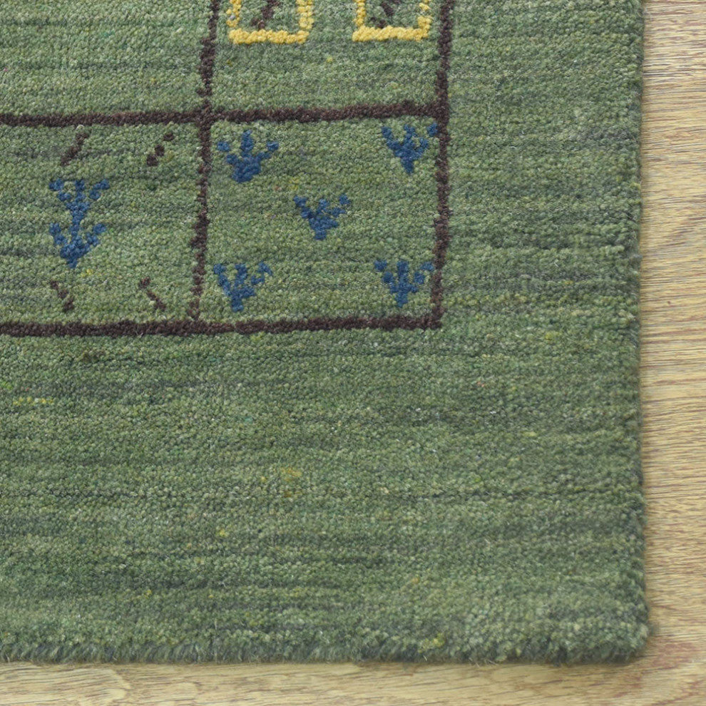 HAND KNOTTED LOOM WOOL ECO-FRIENDLY AREA RUGS - Runner, Green, Contemporary