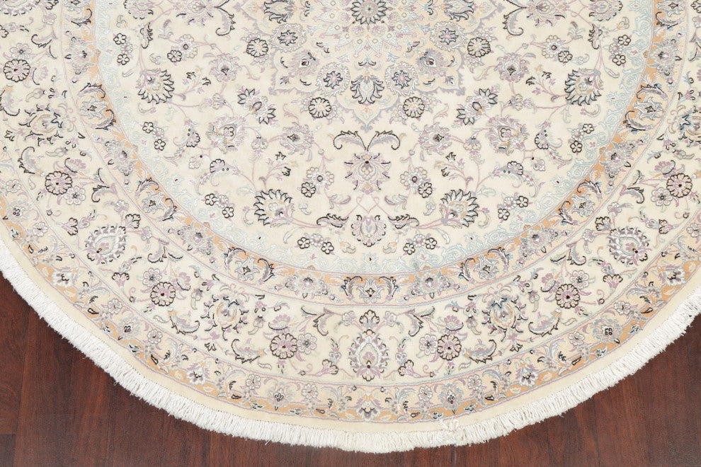 Persian Nain Oriental Carpet Traditional Handmade Area Rug, Beige, 8'1"x8'3