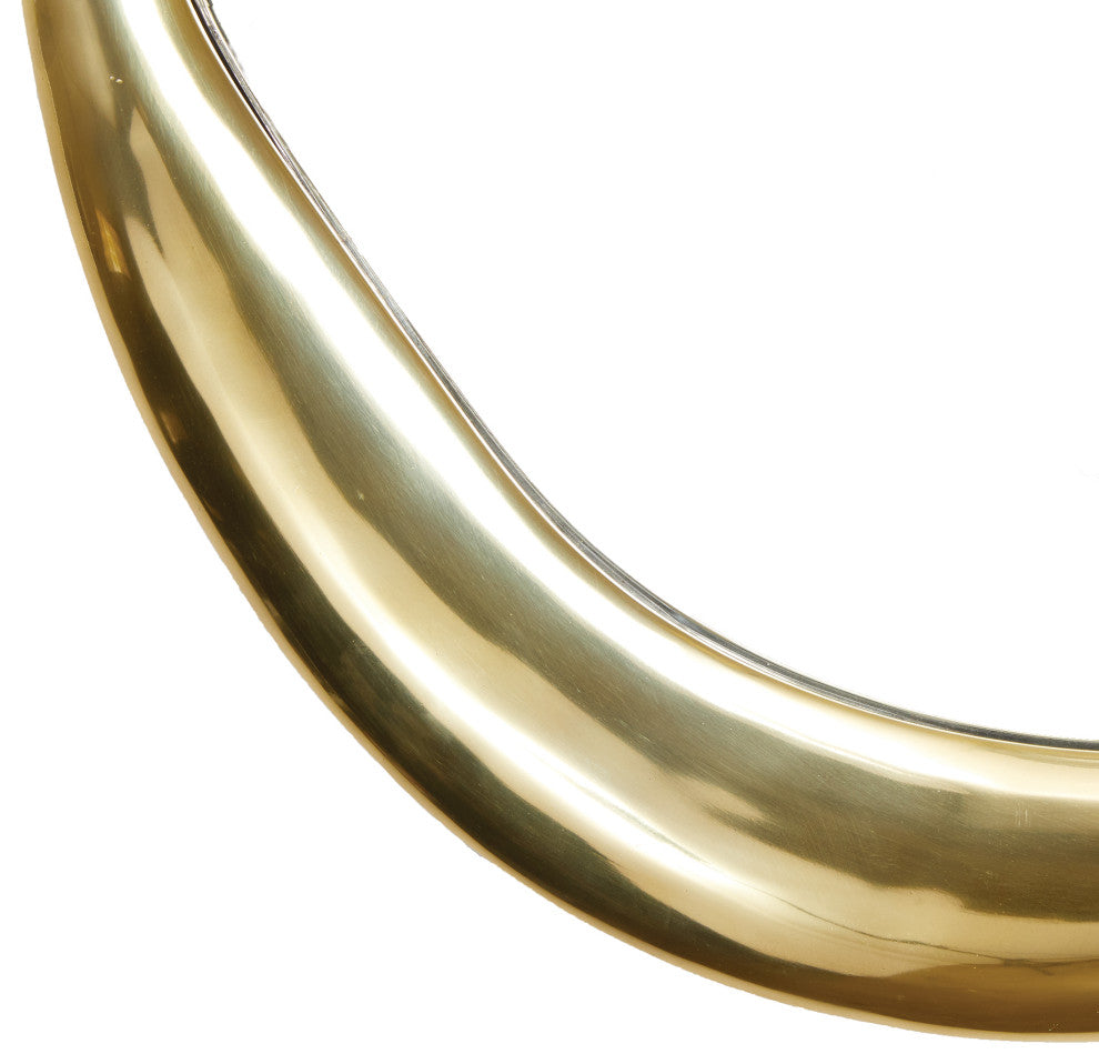 Modern Free Form Gold Frame Round Wall Mirror 31in Abstract Metal Vanity Organic