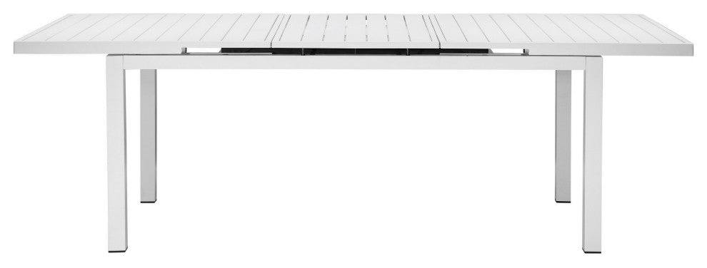 Benzara BM287743 Meta 95" Extendable Dining Table, White Aluminum Frame