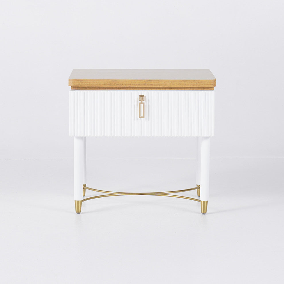 Modern White Nightstand Wood Nightstand Bedside Table with Drawer in Gold