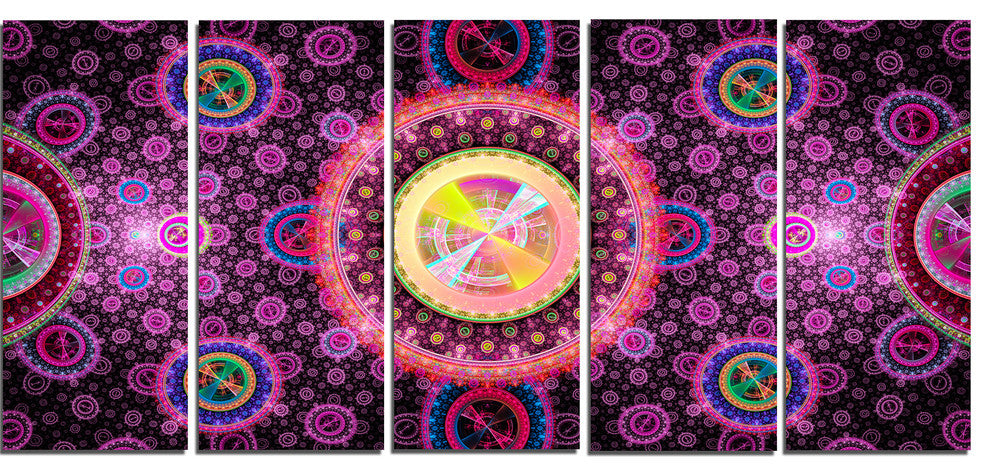 Bright Pink Psychedelic Relaxing Art, Abstract Canvas Print, 60"x28", 5 Panels