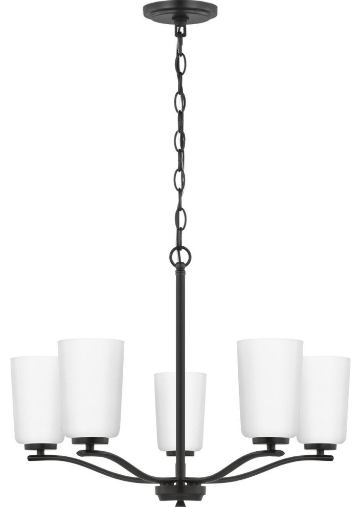 Adley Collection Five-Light Matte Black Etched White Opal Glass Chandelier