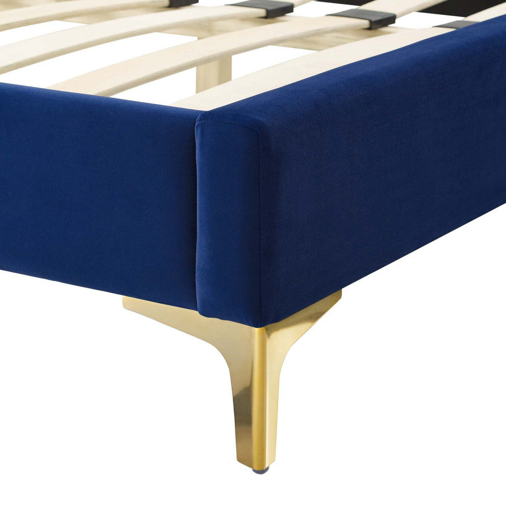 Juniper Channel Tufted Performance Velvet Twin Platform Bed, Navy