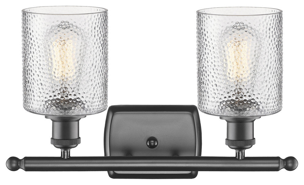 Cobbleskill 2-Light Bath Fixture, Clear Ripple Glass, Oil Rubbed Bronze