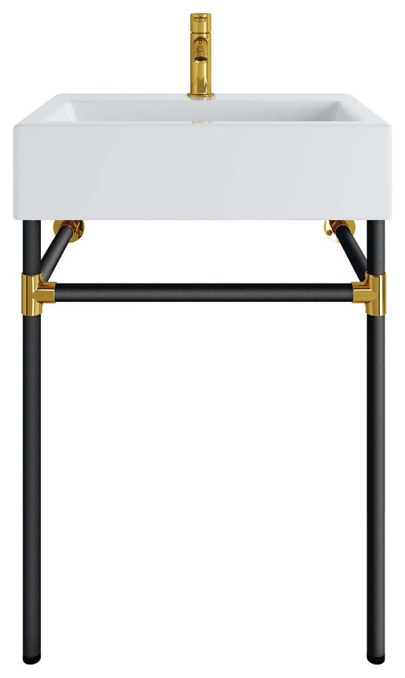 Sink Vanity, Wall Mount, White Black, Ceramic, Stainless, Modern, Bathroom