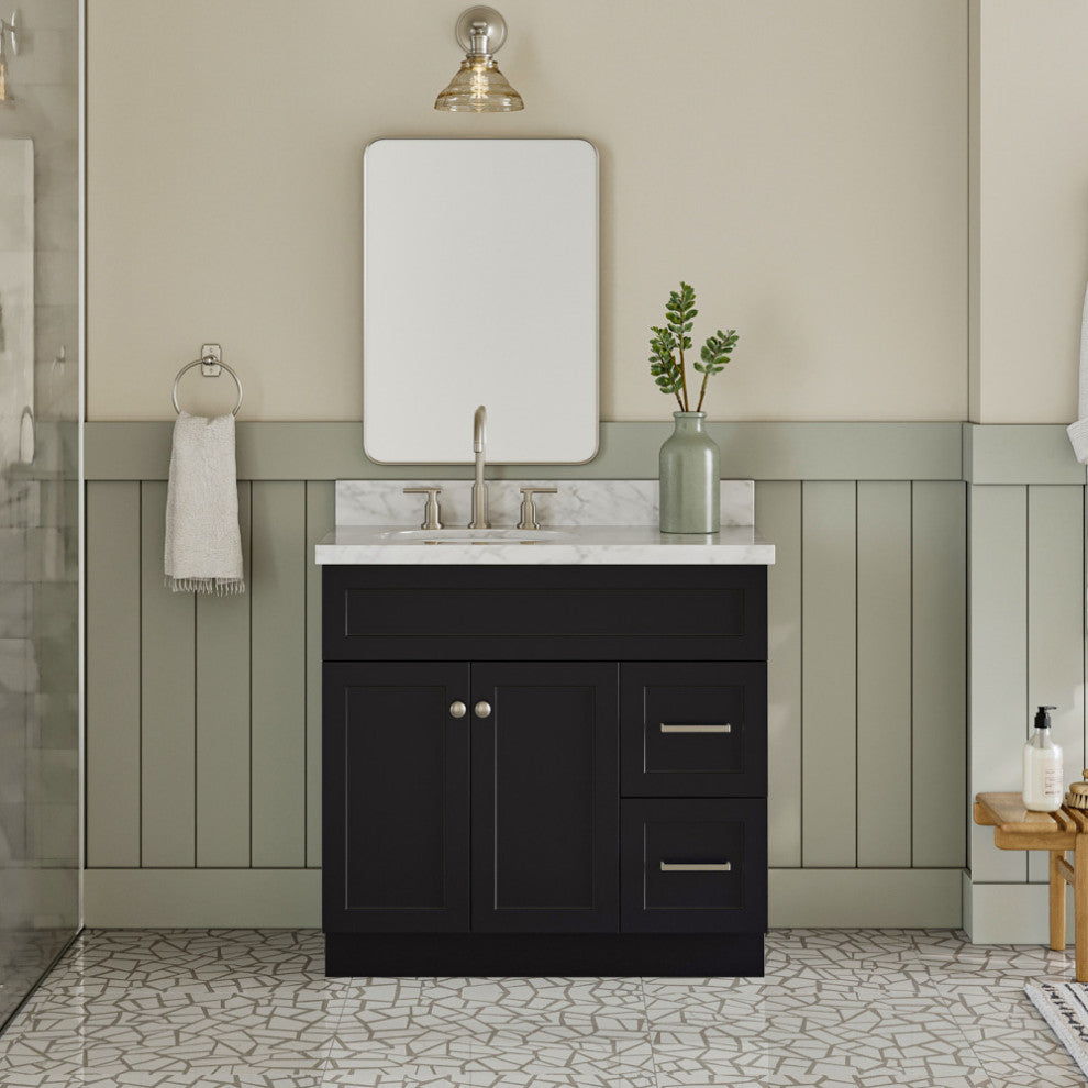 Ariel Hamlet 37" Left Oval Sink Bath Vanity Carrara Marble Black
