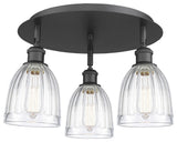 Brookfield-3 Light 18" Flush Mount-Matte Black, Clear Glass Shade