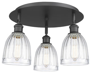 Brookfield-3 Light 18" Flush Mount-Matte Black, Clear Glass Shade