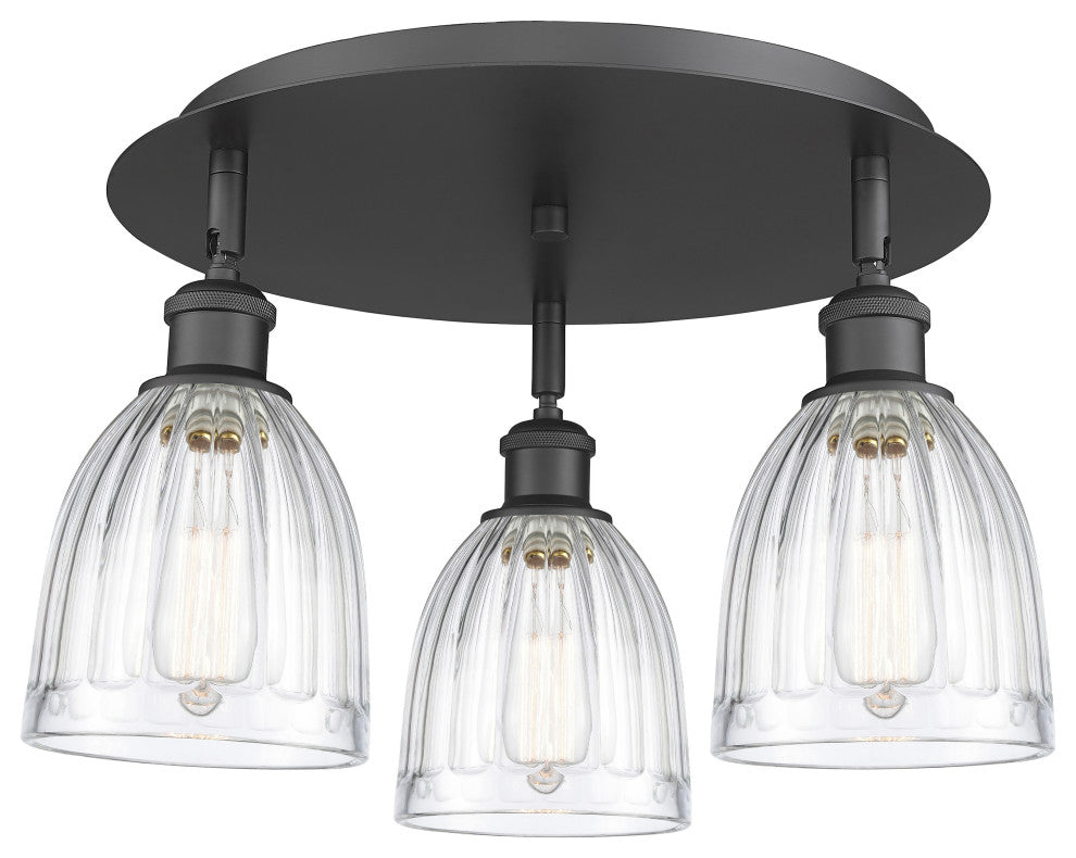 Brookfield-3 Light 18" Flush Mount-Matte Black, Clear Glass Shade