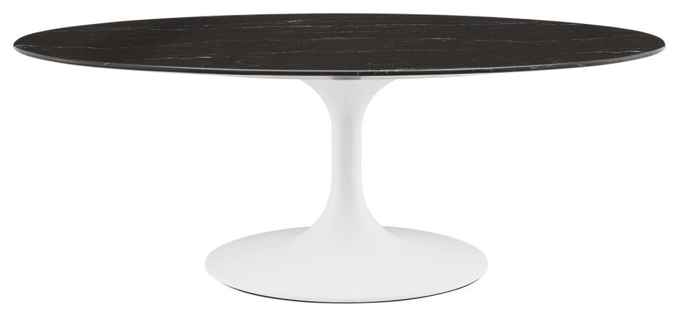 Coffee Table, Oval, Black White, Artificial Marble, Metal, Modern, Hospitality