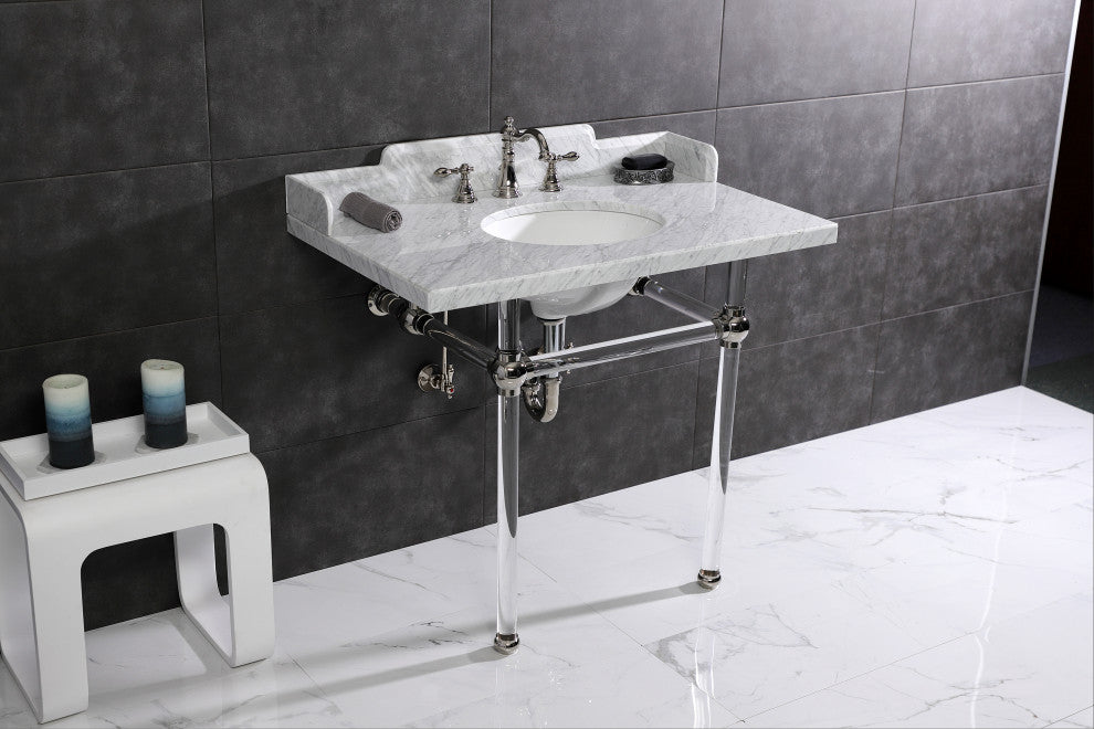 Kingston Brass LMS3630MA6 36" Carrara Marble Console Sink, Acrylic Legs