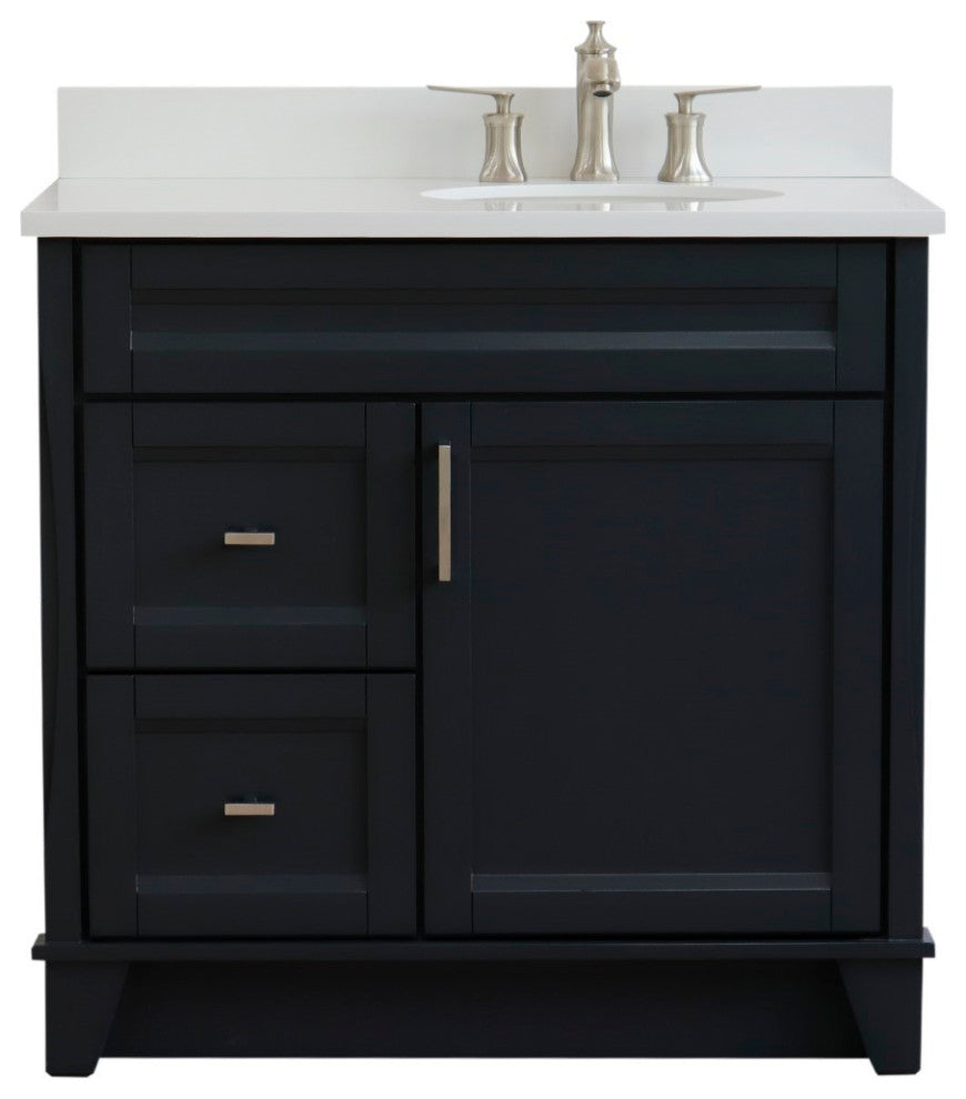 37" Single Sink Vanity, Dark Gray Finish With White Engineered Stone Top