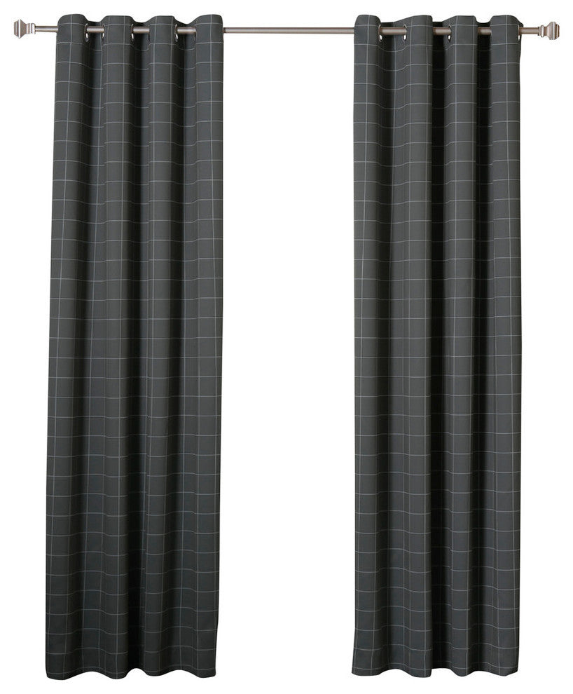 Plaid Curtains, Pair, Gray, 96"