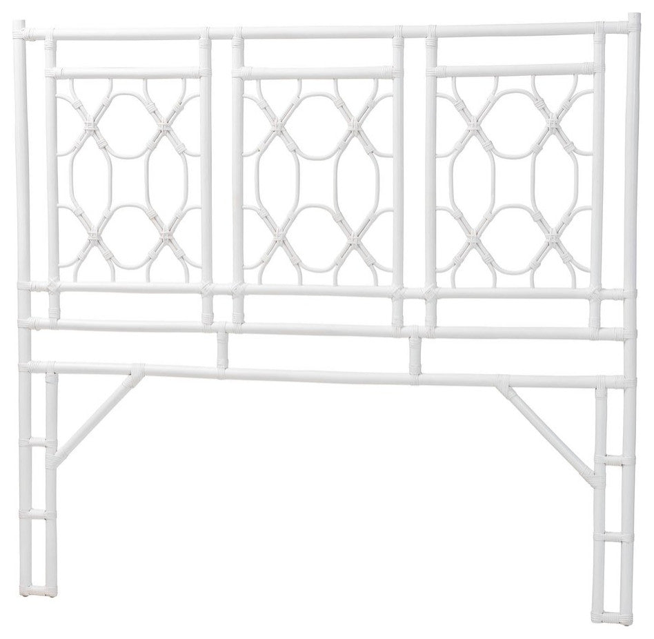 Sampson Bohemian White Rattan Queen Size Standalone Headboard