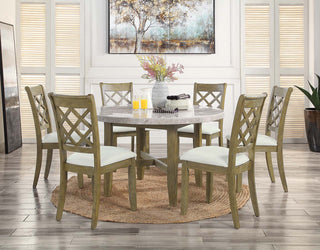 Karsen Dining Table With Marble Top, Natural Marble Top & Rustic Oak Finish