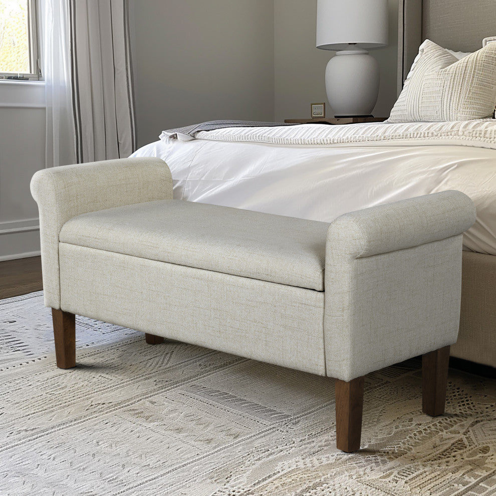 510 Design Aubrey Upholstered Storage Bench, Natural, Bench